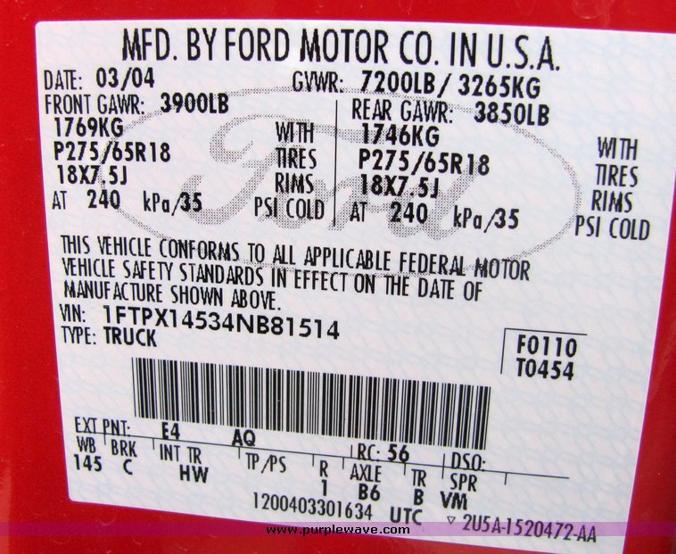 image for item 4262 2004 Ford Lariat extended cab pickup