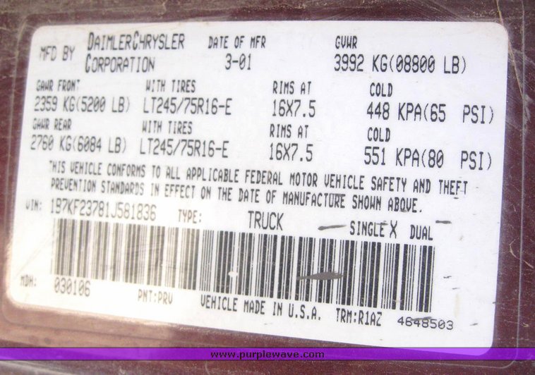 image for item 6215 2001 Dodge Ram 2500 Quad four door extended cab pickup