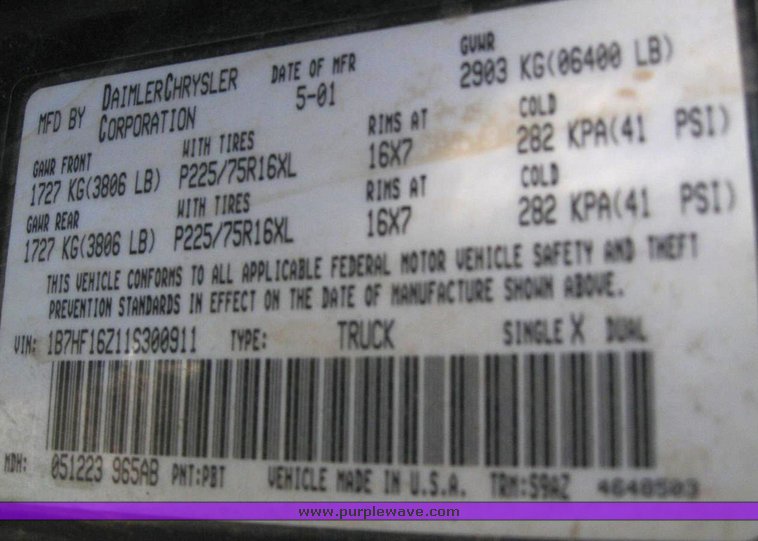 image for item 6217 2001 Dodge Ram 1500 pickup