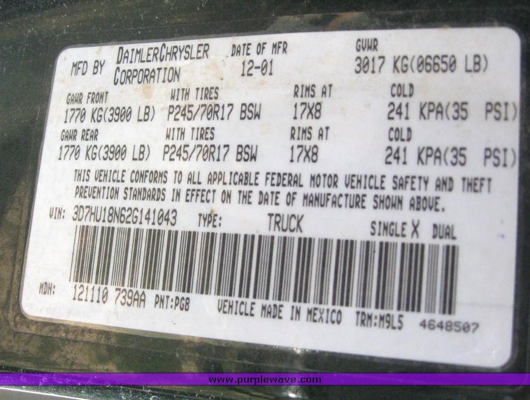 image for item 6218 2002 Dodge Ram 1500 Quad crew pickup