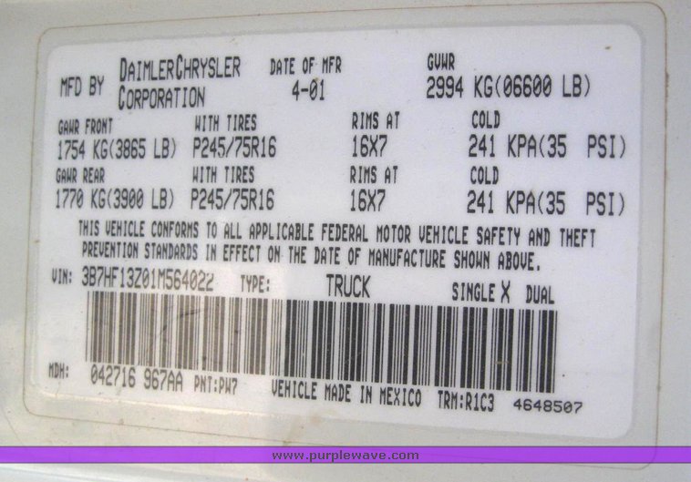 image for item 6224 2001 Dodge Ram 1500 Quad four door extended cab pickup