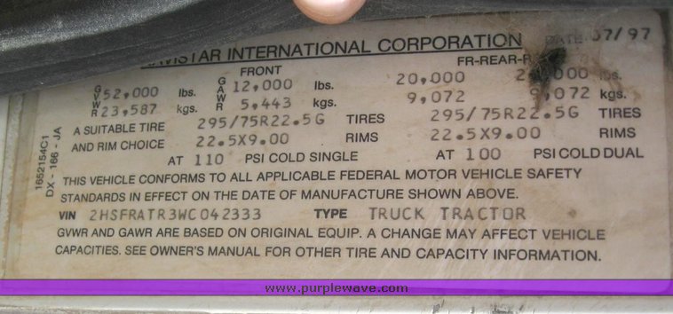 image for item 6226 1998 International 9100 6x4 semi tractor