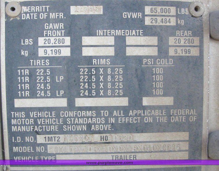 image for item 6228 1995 Merritt 50' cattlepot trailer
