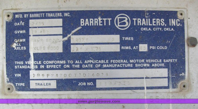 image for item 6230 1996 Barret 24' gooseneck trailer