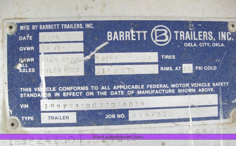 image for item 6230 1996 Barret 24' gooseneck trailer