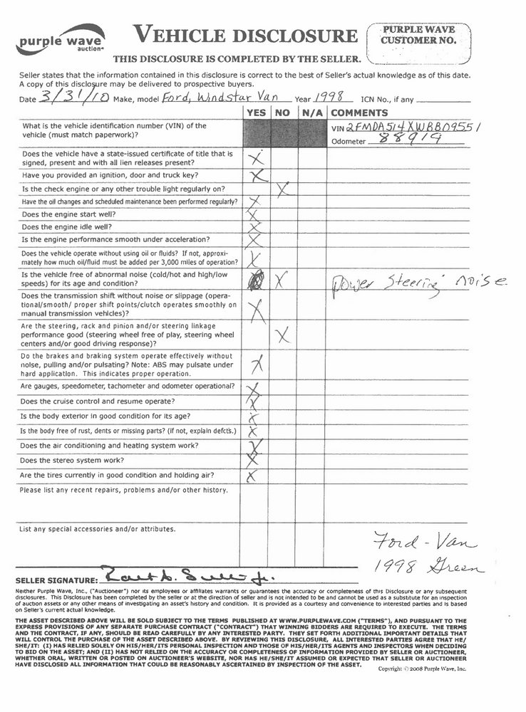 image for item 1103 1998 Ford Windstar Wagon