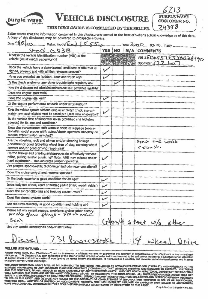 image for item 6213 2000 Ford F550 Super Duty flatbed pickup with gooseneck hitch