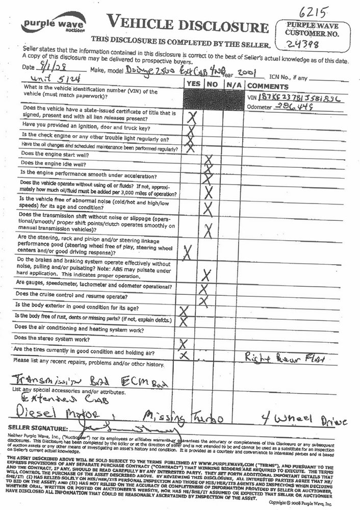 image for item 6215 2001 Dodge Ram 2500 Quad four door extended cab pickup