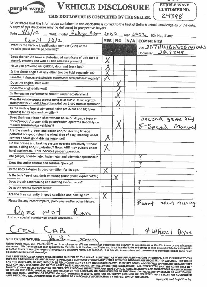 image for item 6218 2002 Dodge Ram 1500 Quad crew pickup