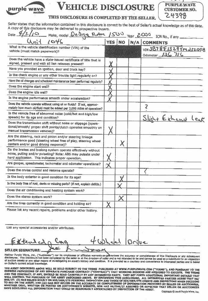 image for item 6221 2000 Dodge Ram 1500 Quad four door extended cab pickup