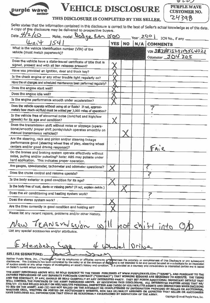 image for item 6223 2001 Dodge Ram 1500 Quad four door extended cab pickup