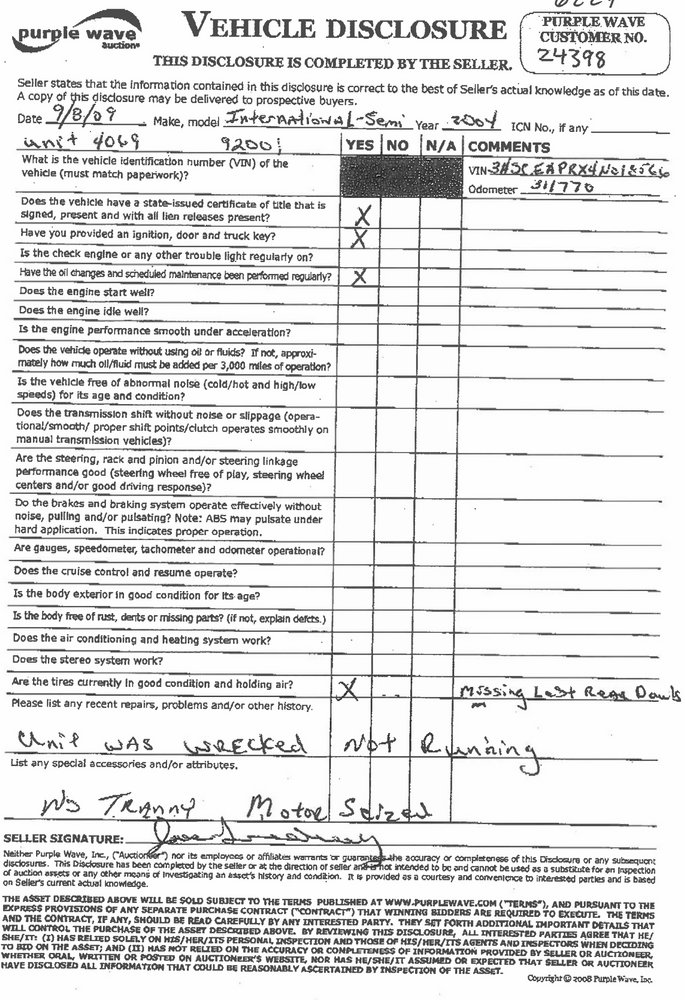 image for item 6227 2004 International 9200i semi tractor