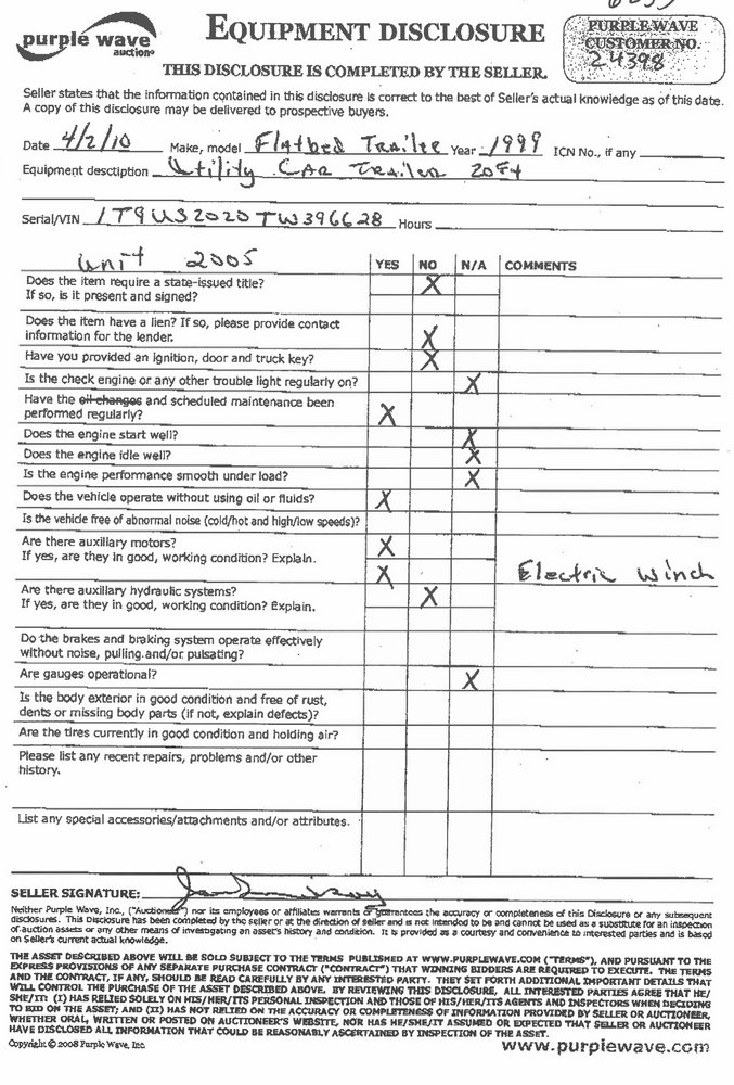 image for item 6233 1999 20' utility car trailer