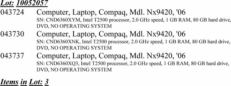 image for item 2057 (3) laptop computers