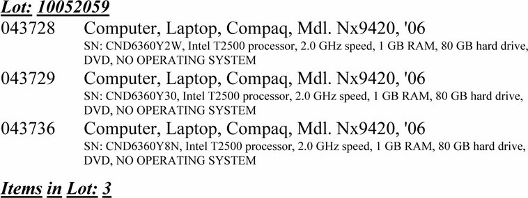 image for item 2059 (3) laptop computers