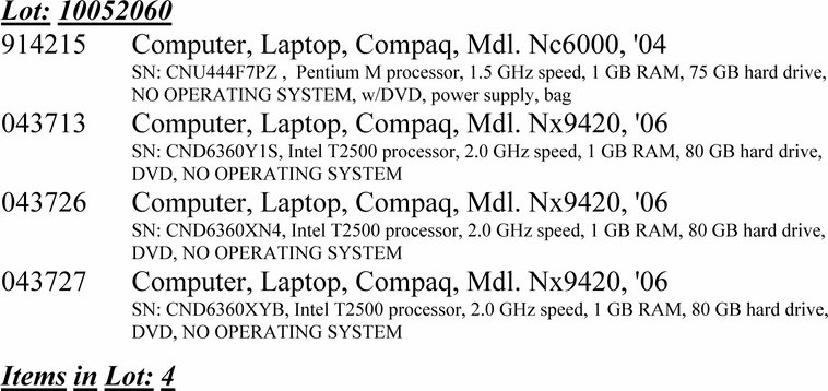 image for item 2060 (4) laptop computers