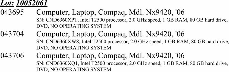 image for item 2061 (4) laptop computers