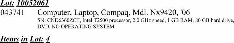 image for item 2061 (4) laptop computers