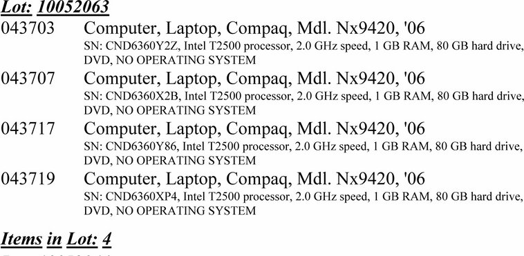 image for item 2063 (4) laptop computers