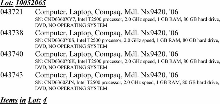 image for item 2065 (4) laptop computers