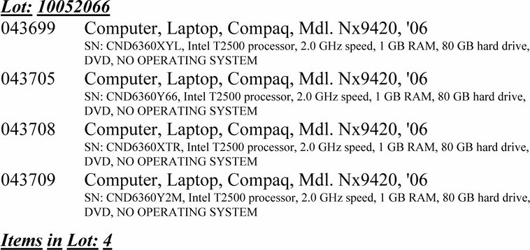 image for item 2066 (4) laptop computers