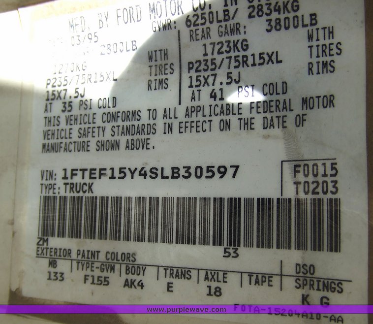 image for item 2175 1995 Ford F150 pickup