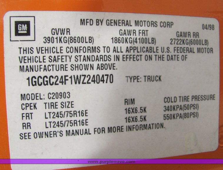 image for item 4276 1998 Chevrolet C2500 pickup