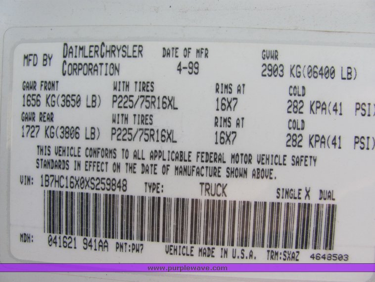 image for item 4286 1999 Dodge Ram 1500 pickup