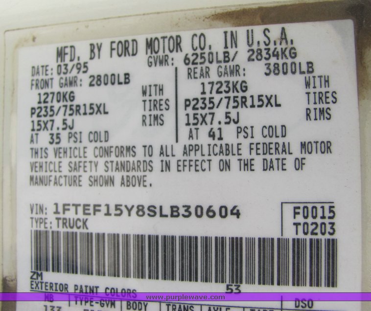 image for item 4287 1995 Ford F150 pickup