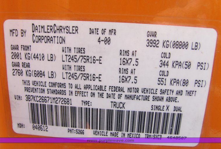 image for item 4330 2001 Dodge Ram 2500 pickup