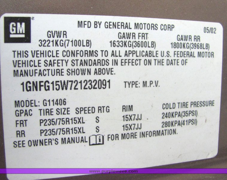 image for item 4337 2002 Chevrolet G1500 Express van