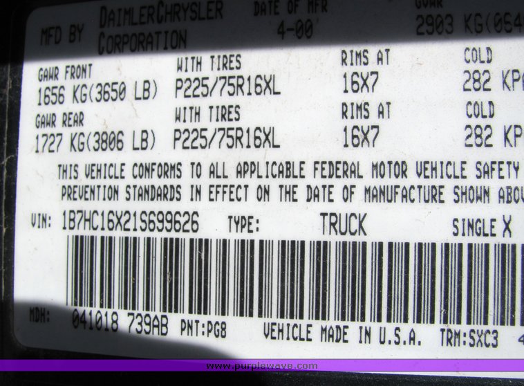 image for item 4398 2001 Dodge Ram 1500