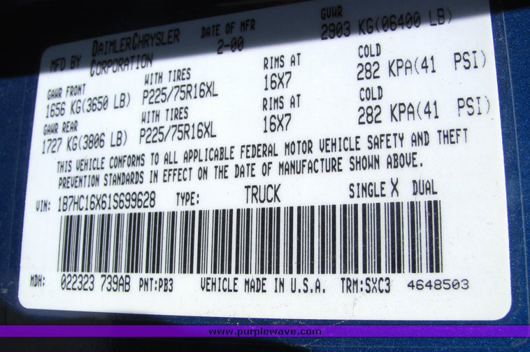 image for item 4399 2001 Dodge Ram 1500
