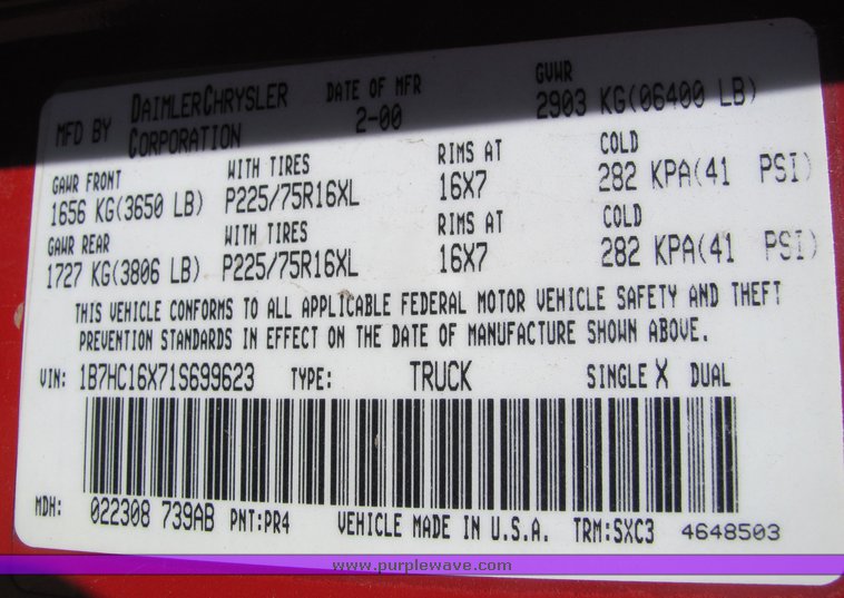image for item 4400 2001 Dodge Ram 1500