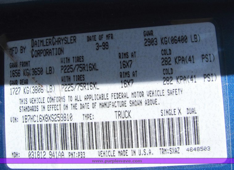 image for item 4406 1999 Dodge Ram 1500