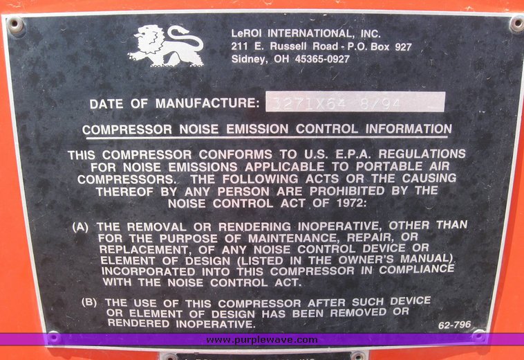 image for item 6481 1994 Leroi trailer mounted air compressor