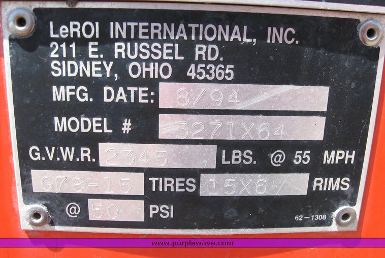 image for item 6481 1994 Leroi trailer mounted air compressor