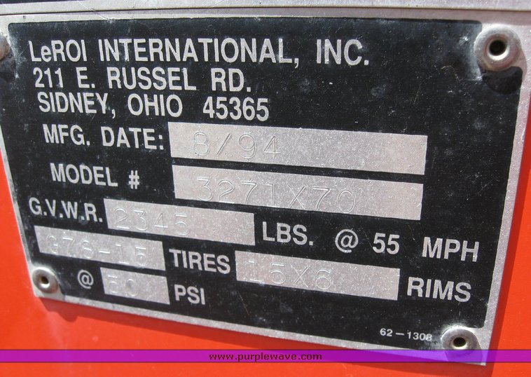 image for item 6482 1994 Leroi trailer mounted air compressor