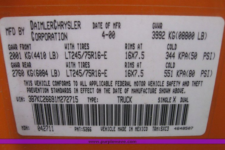 image for item 6541 2001 Dodge Ram 2500 pickup