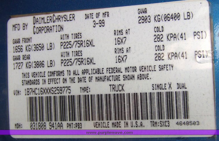 image for item 7091 1999 Dodge Ram 1500 pickup