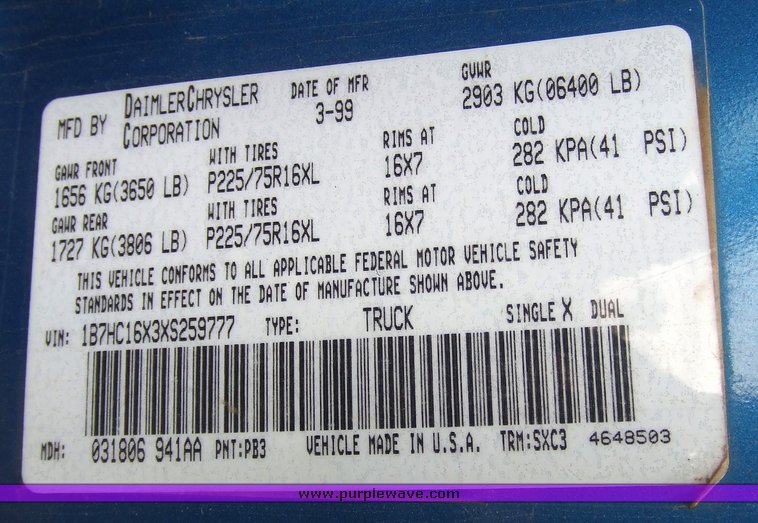 image for item 7092 1999 Dodge Ram 1500 pickup