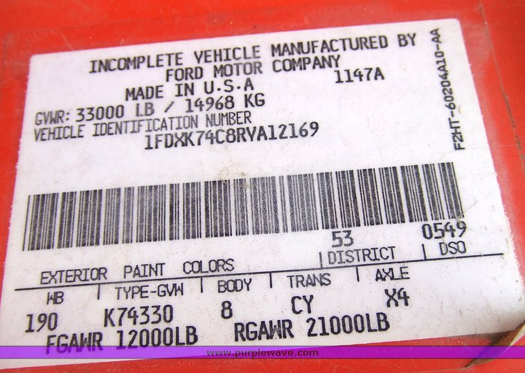 image for item 7095 1994 Ford F700F bucket truck