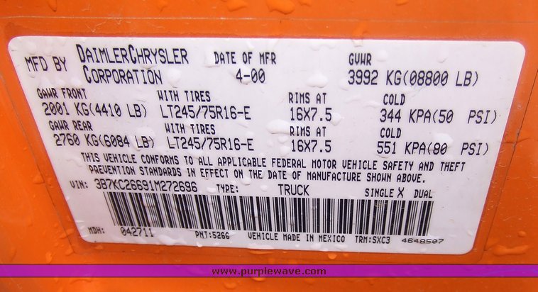 image for item 7100 2001 Dodge Ram 2500 pickup