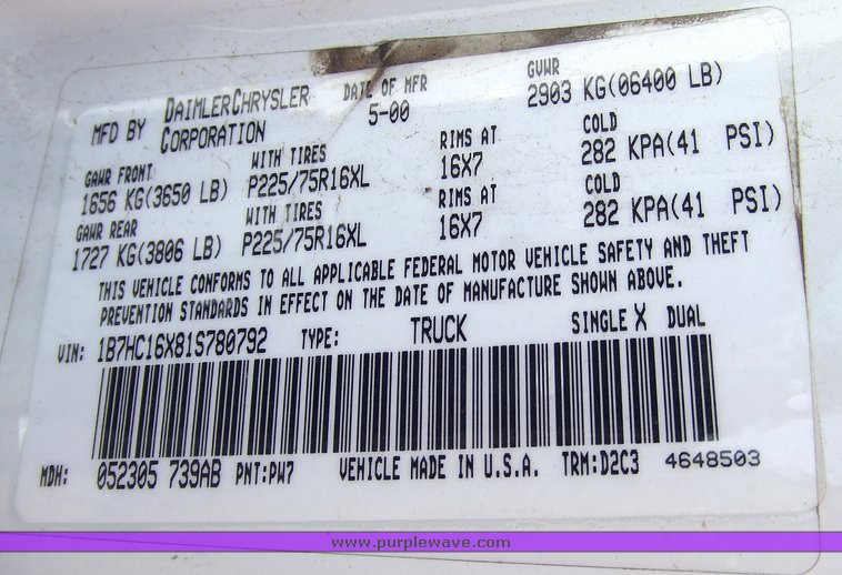 image for item 7102 2001 Dodge Ram 1500 pickup