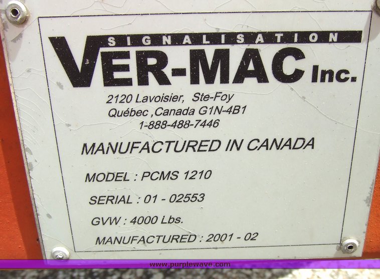 image for item 7109 2001 Ver-mac trailer-mounted variable message board