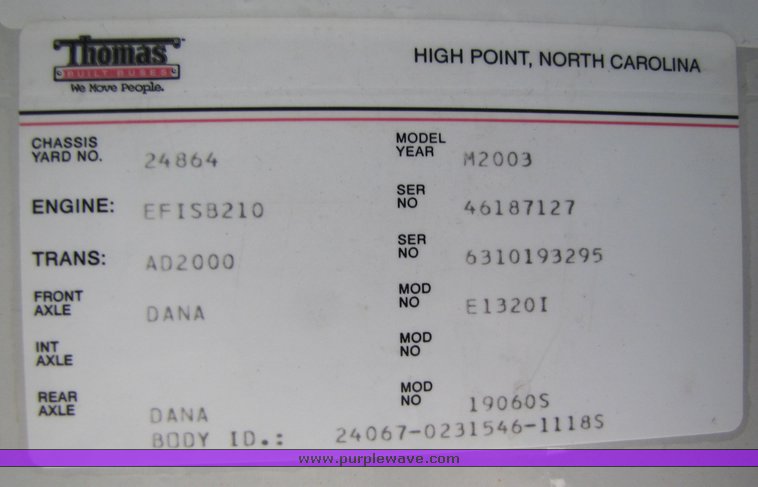 image for item 3115 2003 Thomas 65 passenger school bus