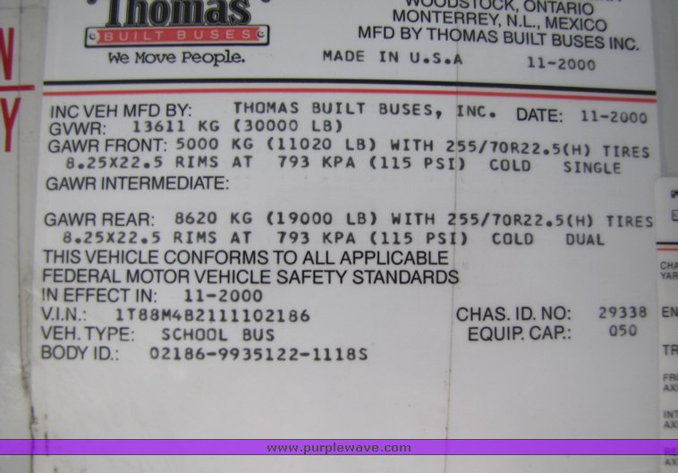 image for item 3118 2001 Thomas School Bus with wheel chair lift