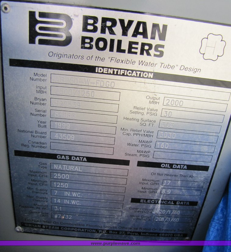 image for item 3188 1999 Bryan AB250-W-FDGO boiler