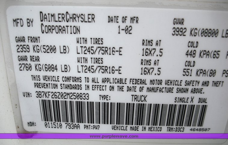 image for item 3268 2002 Dodge RAM 2500 pickup