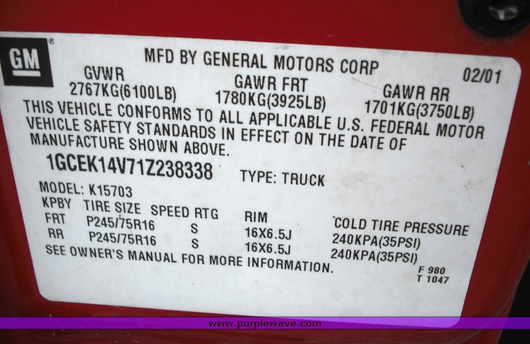 image for item 3277 2001 Chevrolet K1500 Silverado pickup